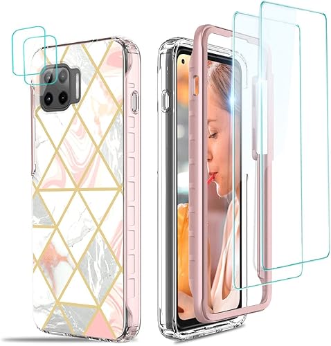 Miniatura 1 de Jeylly Funda para Moto One 5GMoto One 5G UWMoto G 5G Plus 6.7 pulgadas, doble capa resistente silicona suave parachoques duro PC mármol elegante