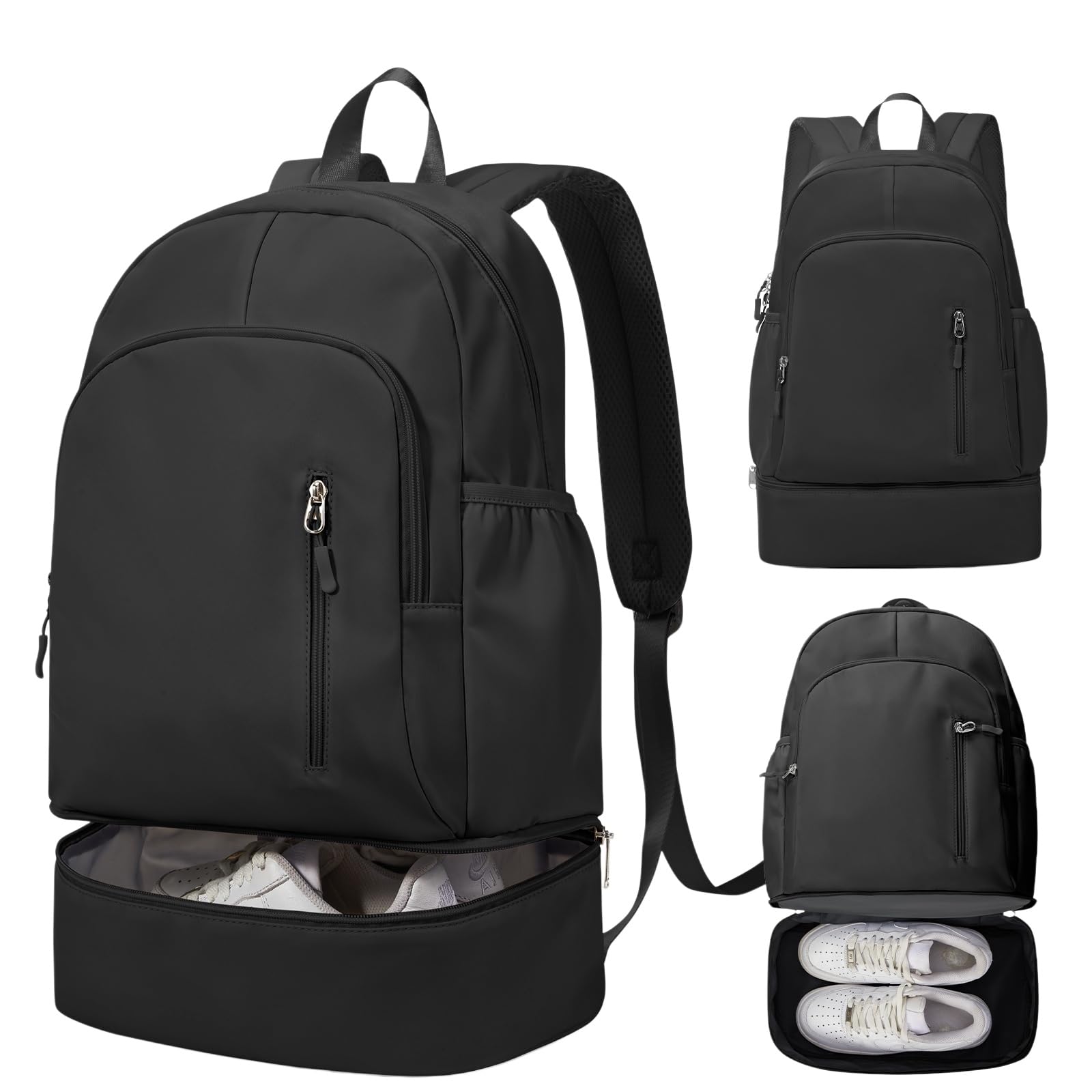 Beauty Case Zaino Sportivo per Uomini Donne, Borsa Impermeabile Palestra con Scompartimento Scarpe, da Viaggio Pieghevole-Black