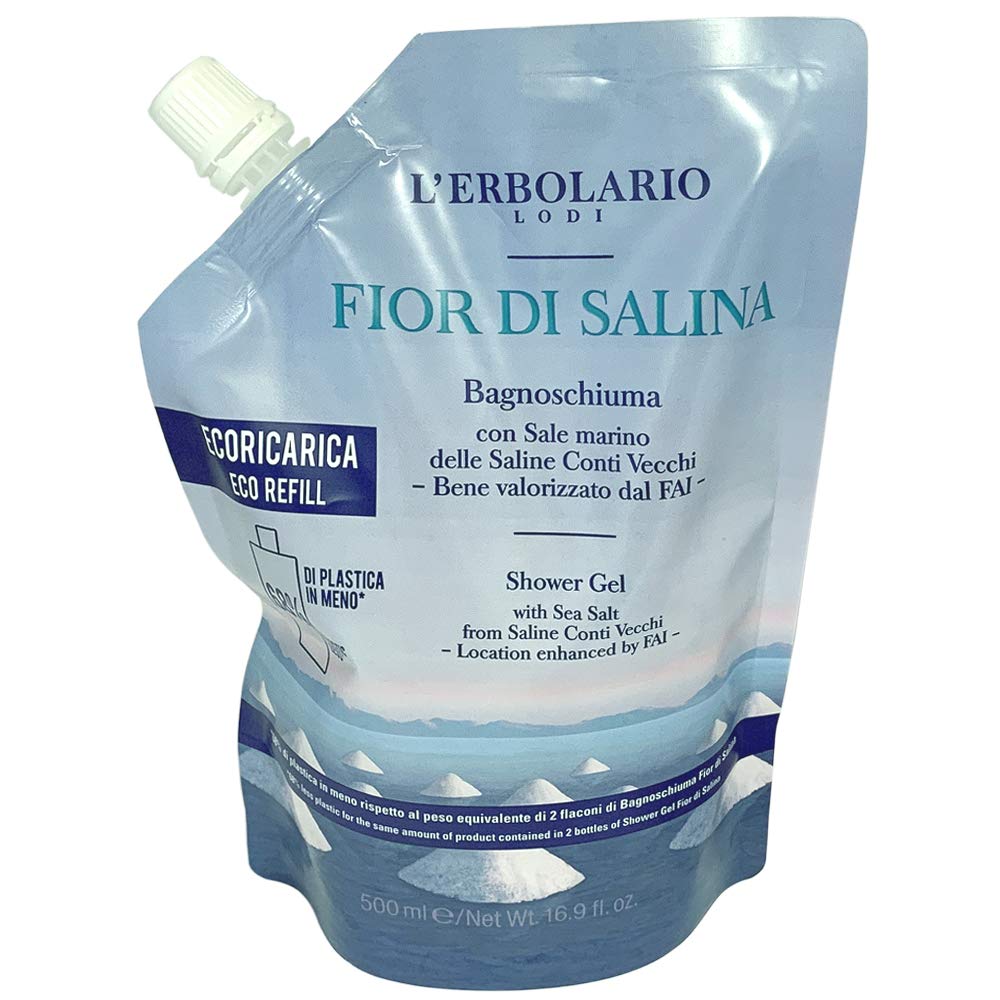 2x L' Erbolario - Bagnoschiuma Fior Di Salina - EcoRicarica da 500 ml | 2 confezioni risparmio da 500 ml l'una | Confezione Risparmio ed Ecologica + OMAGGIO Sapone Profumato Florinda