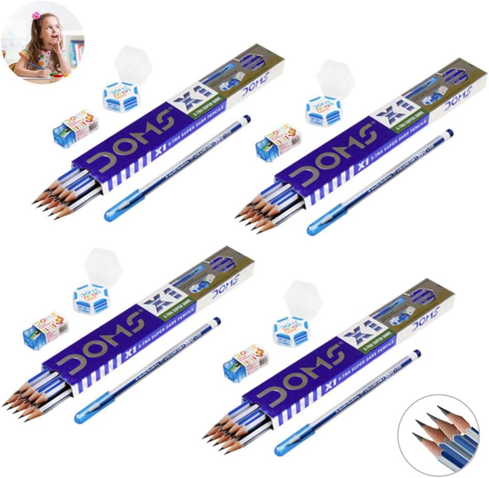 DOMS X1 Xtra Super Dark Pencil School Stationary Rubber Tipped Graphite ...