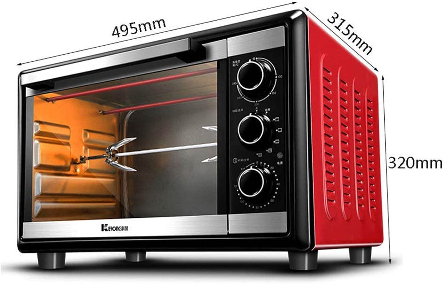 30L Forno Multifunzione Convezione Controsoffitto Tostapane Controllo della Temperatura Regolabile Famiglia Cuocere alla Griglia Toast E Pizza Padella (Color : Red)