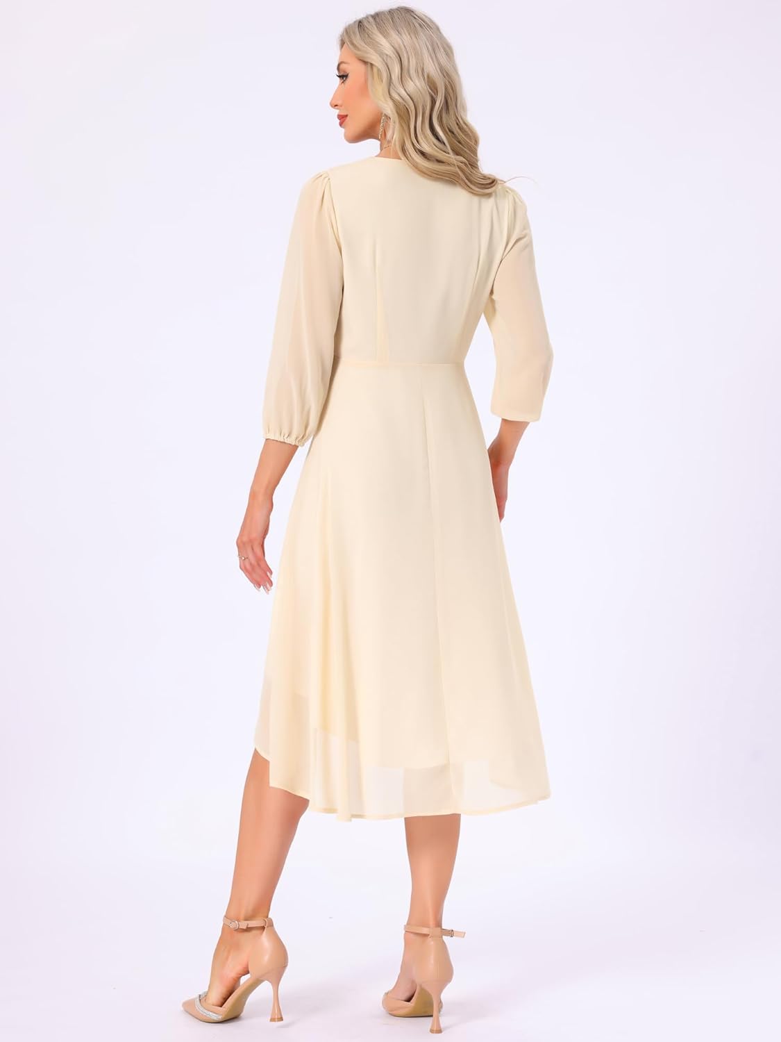 Women's Formal Prom Chiffon Dress Asymmetrical Hem Wedding Guest Wrap Cocktail Midi Dresses - Image 4