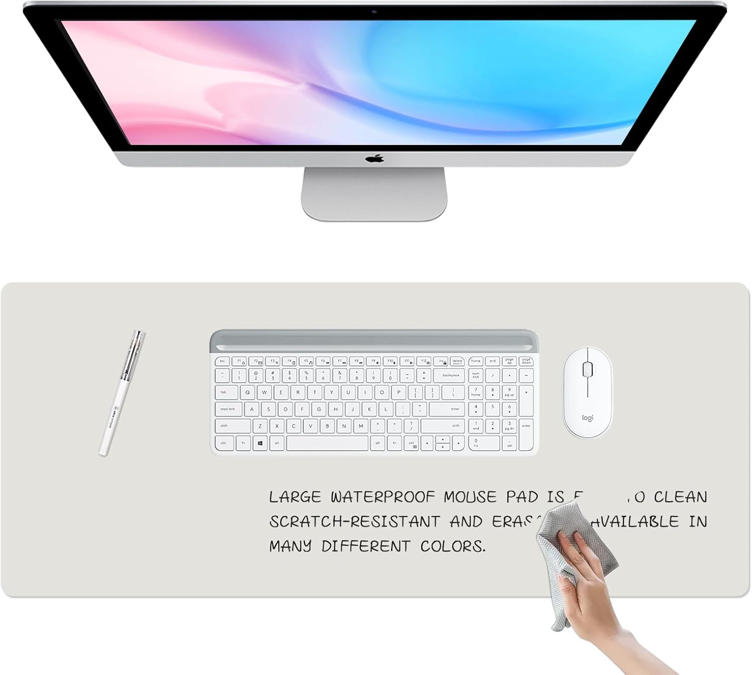 Used. Dry Erase Desk Mat, Waterproof Desk Pad, Erasable Writing White Board for Making Plans, Non-Slip Large Desktop Protector for Office, Home, School 31"x13" (Grey)