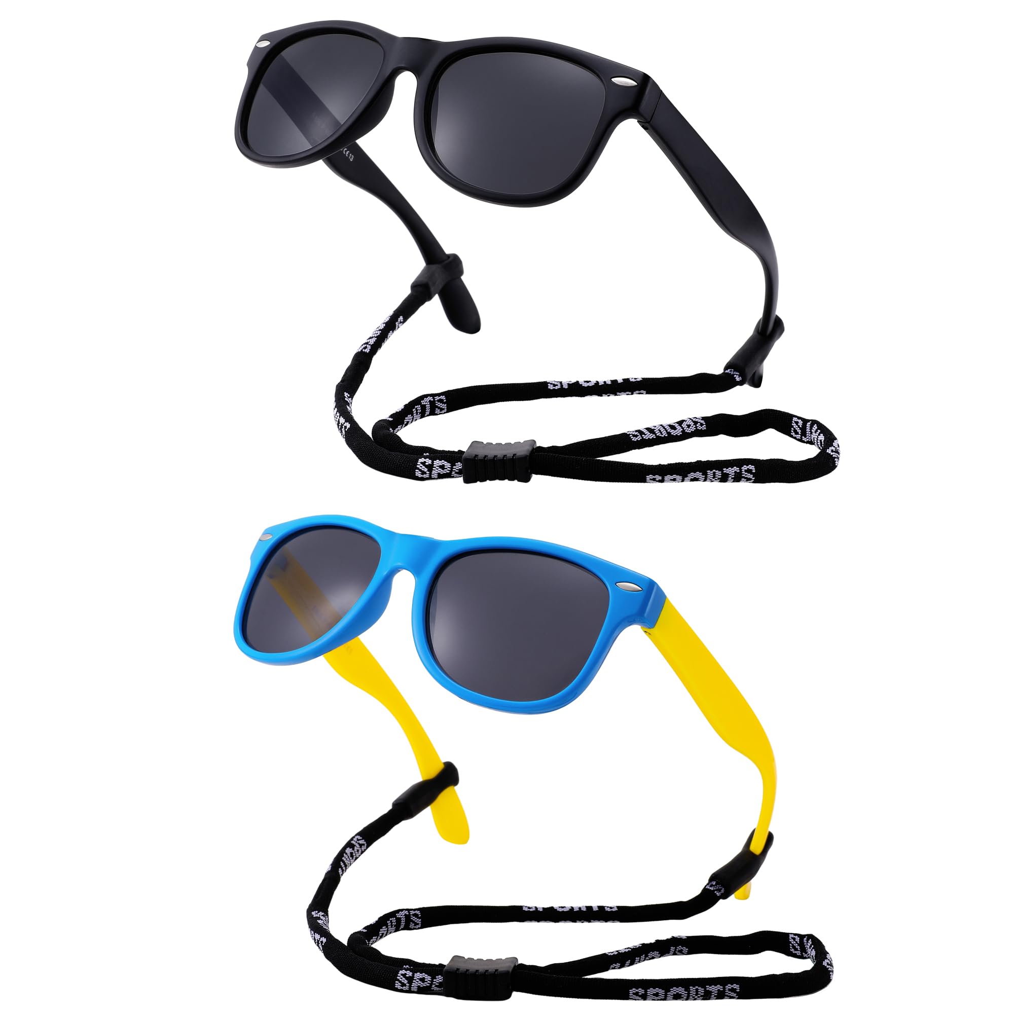 DYSAKER Kids Sunglasses for Girls & Boys 3-12, Polarized Toddler Sunglasses with Strap Flexible Rubber Frame, UV Protection
