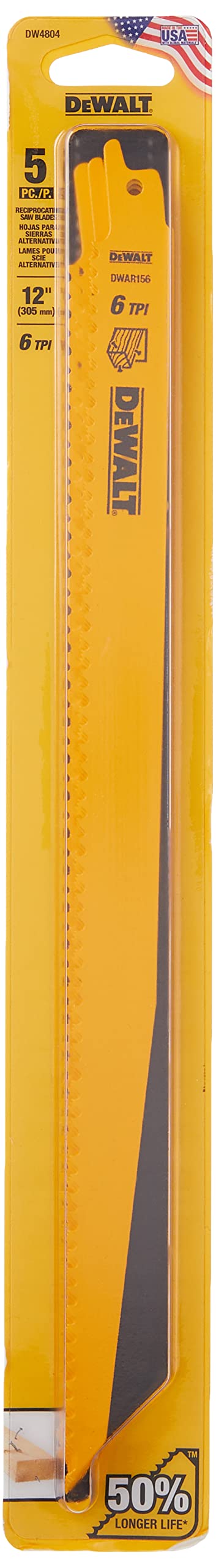 DeWalt DW4804 - Lama per sega bicimetallica 6 TPI, 30,5 cm, confezione da 5