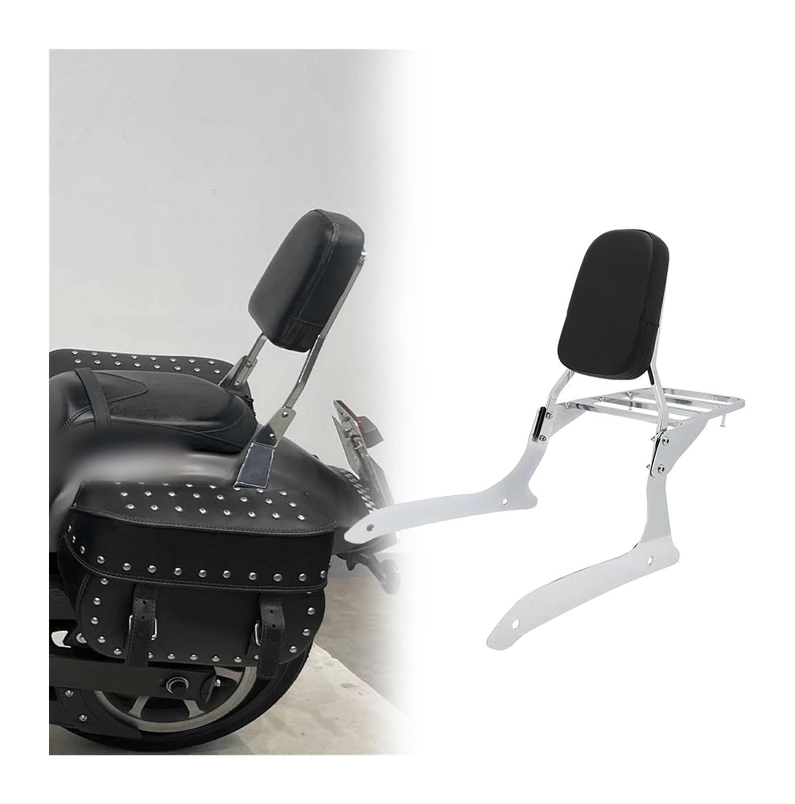 Trasero para Motocicleta para Yamaha XVS 1300 XVS1300 A para Medianoche para VStar 2007-2015 Respaldo Rejilla Trasera Pasajero Portaequipajes Portaequipajes Moto(Cromo)
