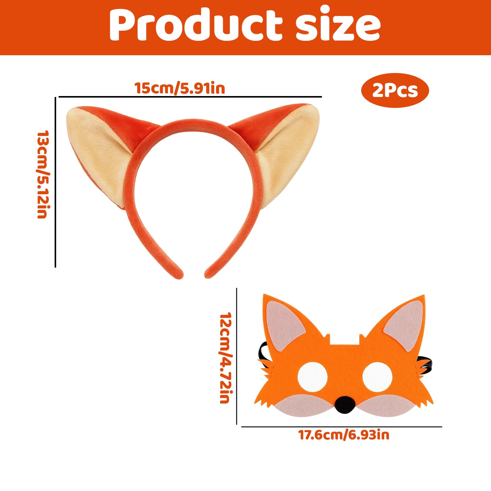 SrgPui 2Pcs Fox Costume, Fox Ears, Carnival Animal Costume Set including Ears Headband, Mask - Image 2