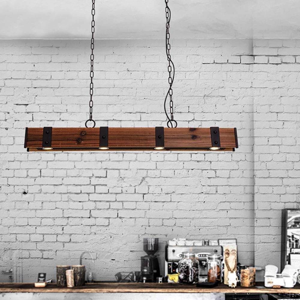 Hottest Sale KunMai Industrial Loft Style 4-Light LED Linear Rust/Black Wood & Metal Island Pendant Light (Rust)