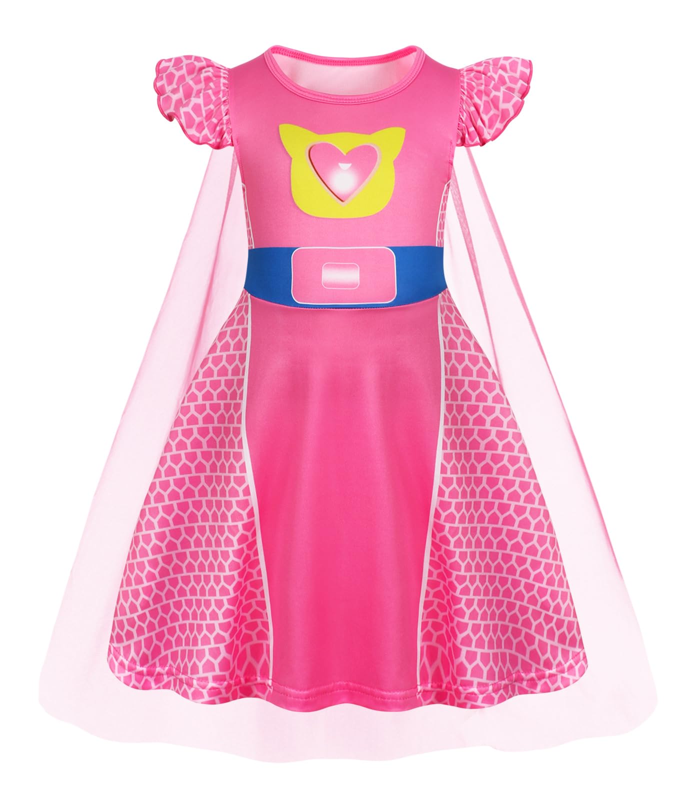 Marendyee Christmas Costume Kids-World Book Day Costumes Children's Fancy Dress up,Little Girls Pink Princess Party Dress with Cat 3D Print,Theme Party Cosplay Outfit and Mesh Cloak 9-10 Years