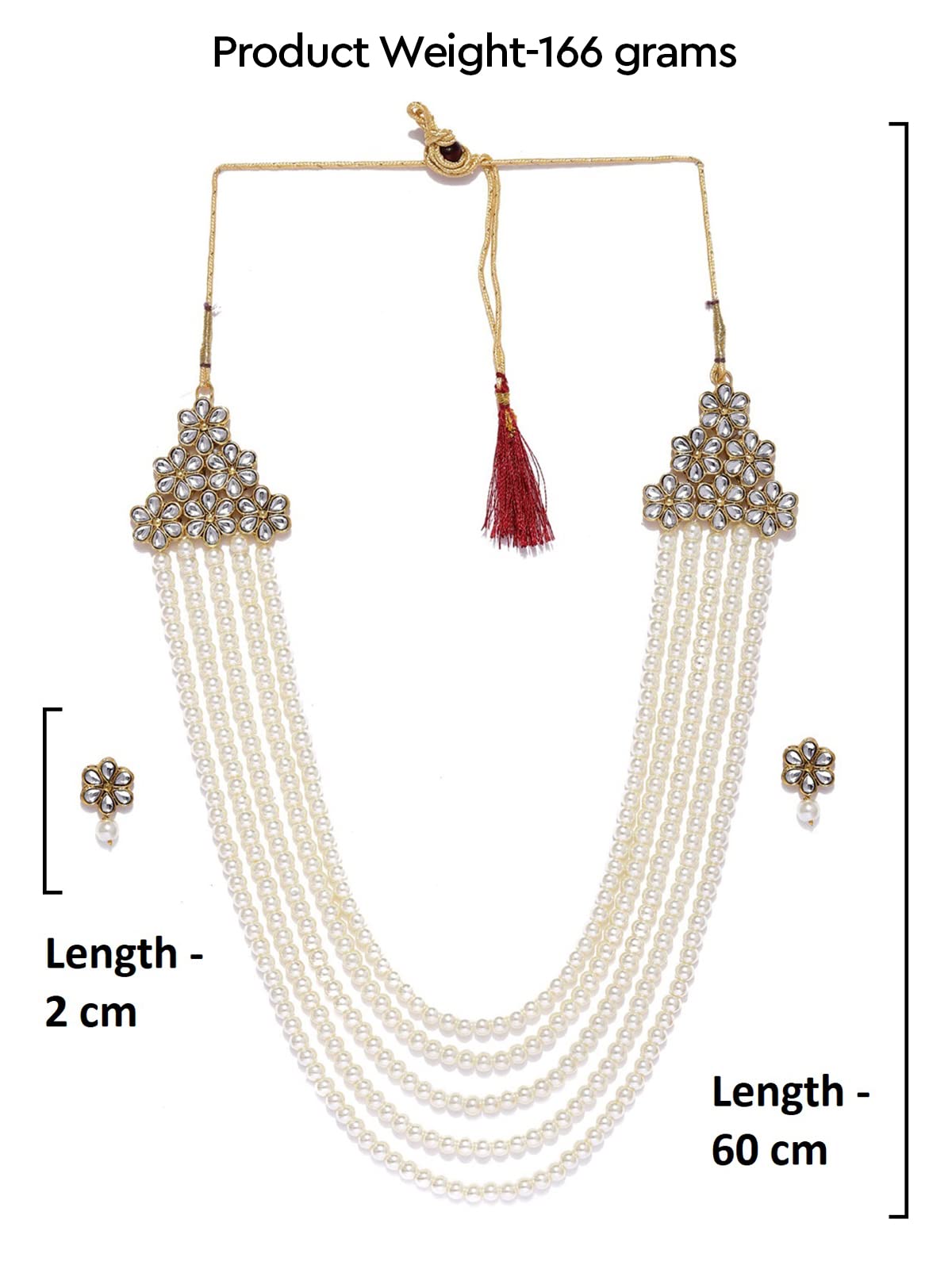 Women's Pearl Layered Long Traditional Kundan Necklace Set