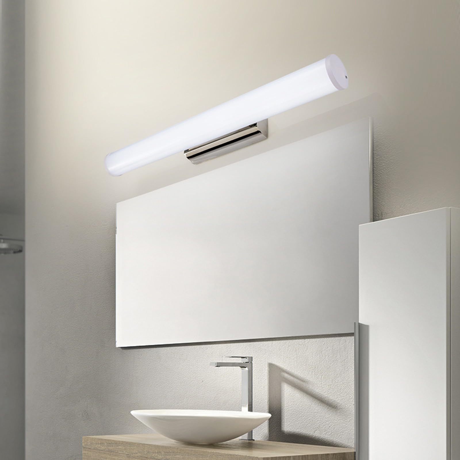 LED Spiegelleuchte Bad Wandlampe Spiegellampe Wandleuchte Badezimmer Wasserdicht Wandbeleuchtung Lange Wandleuchten für Badschrank Schminktisch Leseleuchten (Silbrig-Warmes Licht,80cm)