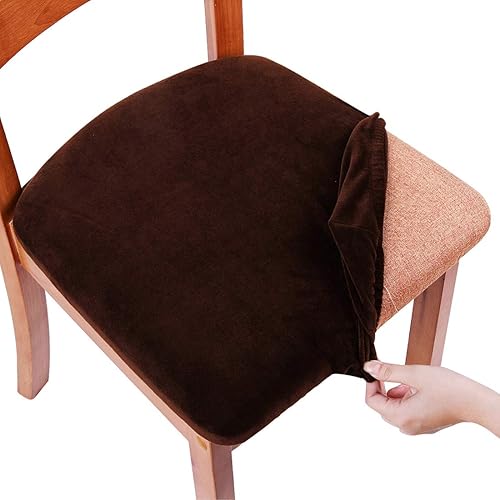 Smiry - Originales fundas para asiento de silla de comedor, de terciopelo, con lazos, desmontables, lavables, elásticas, protectoras