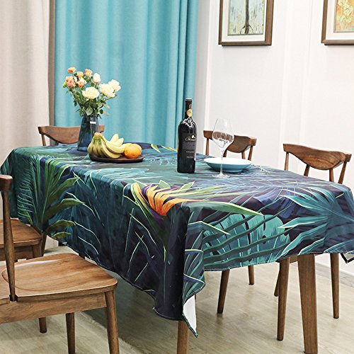 Drizzle Nappe de Table Strelitzia Pattern Plantes Feuilles de Plantain Tissu Lavable Entretien Résistant Aux Taches Rectangulaire Tableau La Cuisine Vert (55 * 55in/140 * 140cm)
