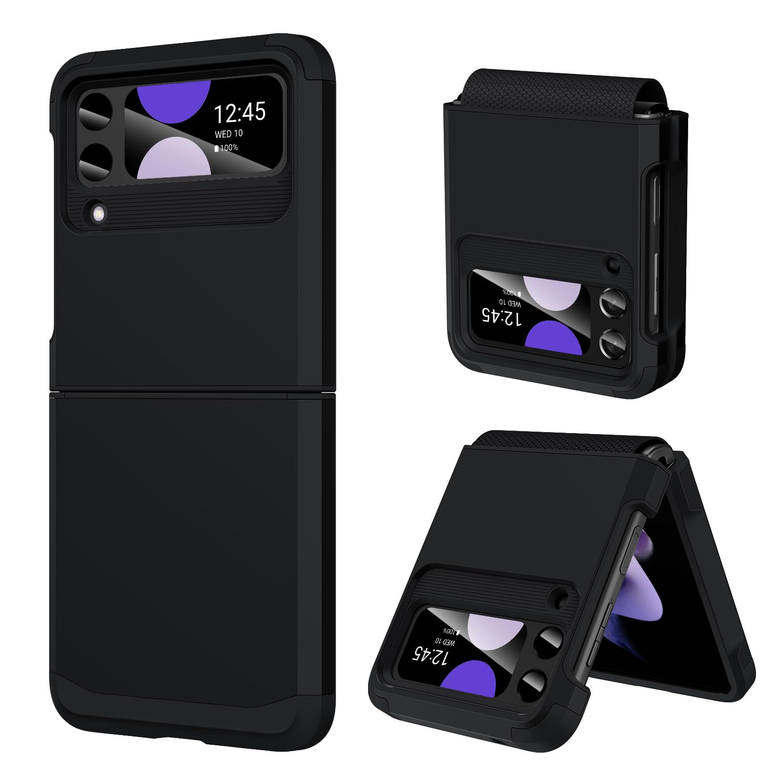 DUEDUE Design for Samsung Galaxy Z Flip 3 Case with Hinge Protection, Heavy Duty Shockproof Anti Scratch Cover Full Body Protective Phone Case for Samsung Z Flip 3 Case, Black