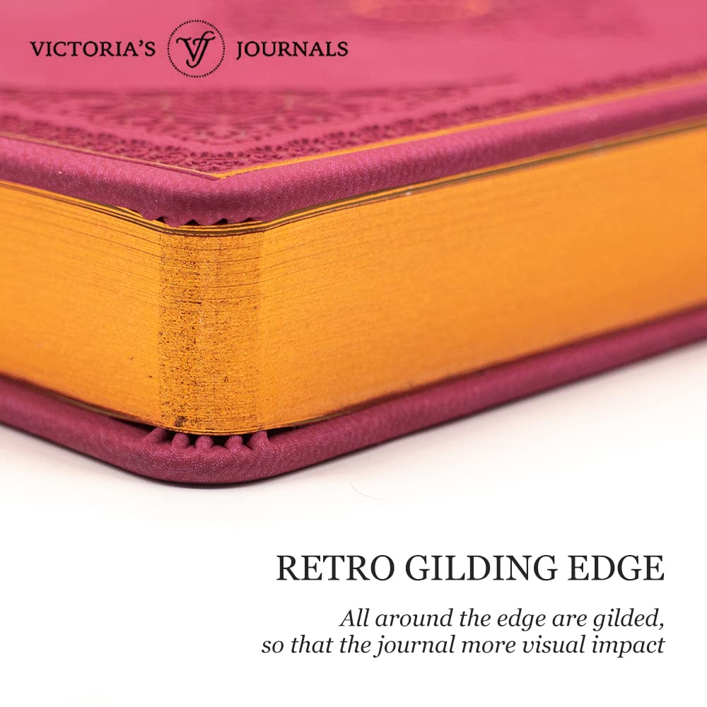 VICTORIA'S JOURNALS Leatherette Vintage Journal Hard Cover Lined Notebook Old Looking Travel Diary (Pink, B6) - Image 4