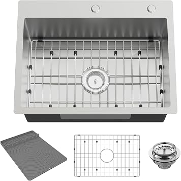 24x18In Stainless Steel Kitchen Sink, Drop-In, Single Bowl