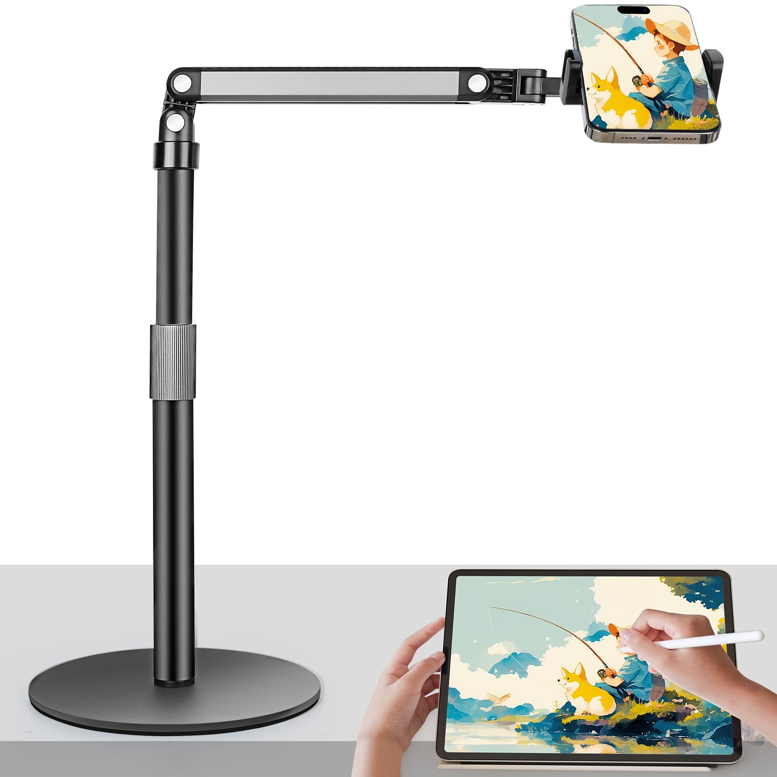 Supporto per Telefono per Video da Tavolo Overhead Treppiede Smartphone Supporto per Telefono Cellulare per Filmare 360° Regolabile con Robusta Base Compatibile con iPhone/Samsung/Huawei/Xiaomi/Redmi