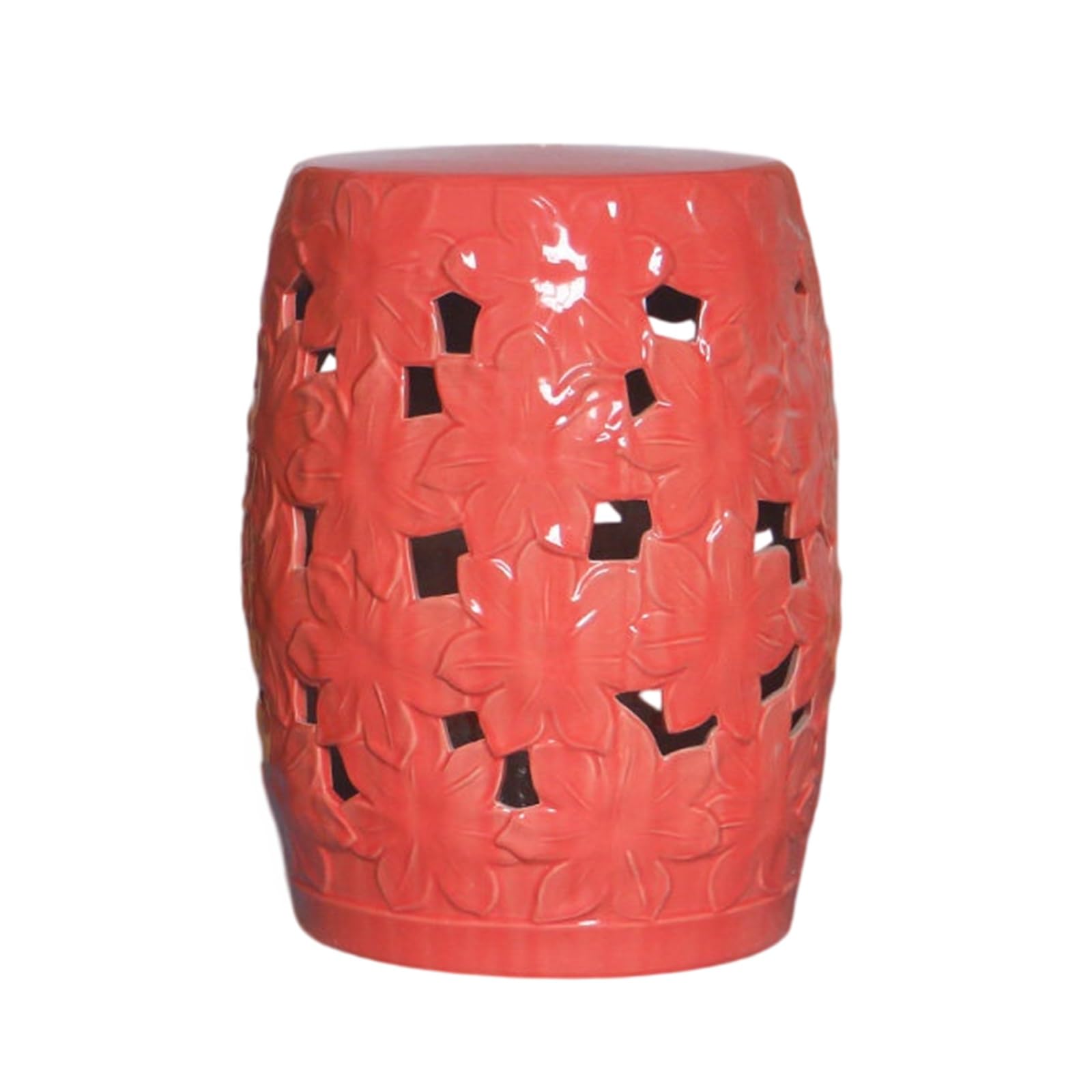 Taburete jardín cerámico Redondo Moderno, Mesa Auxiliar Decorativa esmaltada, Mesa Lateral Tambor, Soporte Plantas, Asiento Extra para Patio Porche Dormitorio salón(Red1)