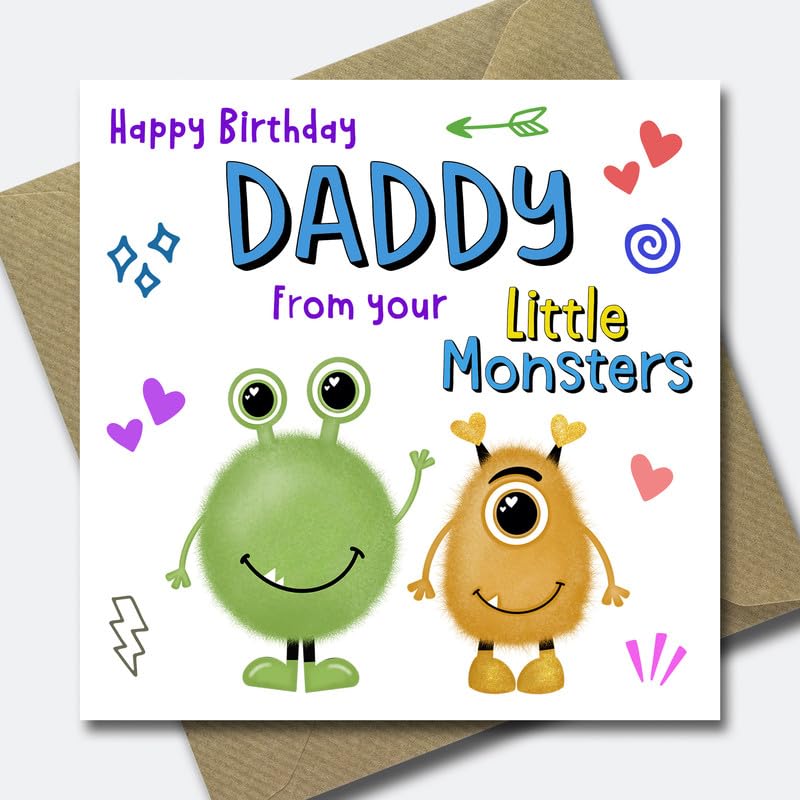 The Cards ManLittle Monsters Birthday card for Daddy - Funny birthday card for Dad - 2 Monster