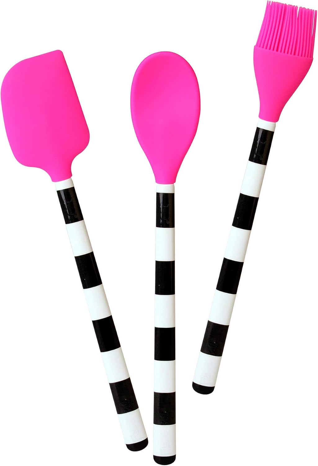 French Bull Easy Grip Melamine Handle Silicone Non-Stick Heat Resistant BPA-Free Chef Kitchen Utensils for Cooking, Mixing, Baking, Set of 3, Pink