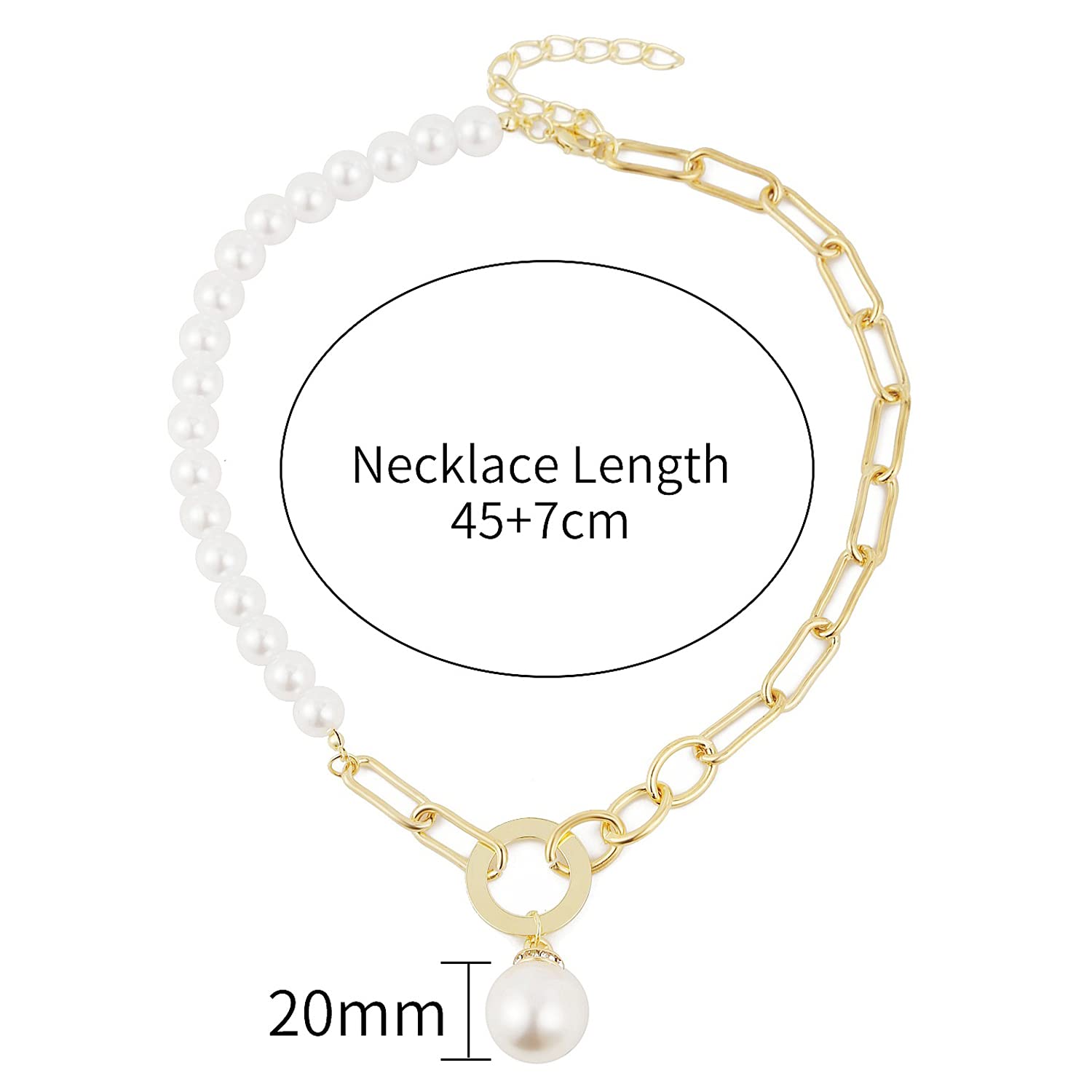 Vintage Chunky Link Chain Pearl Necklace Plated Retro Charm Jewellery