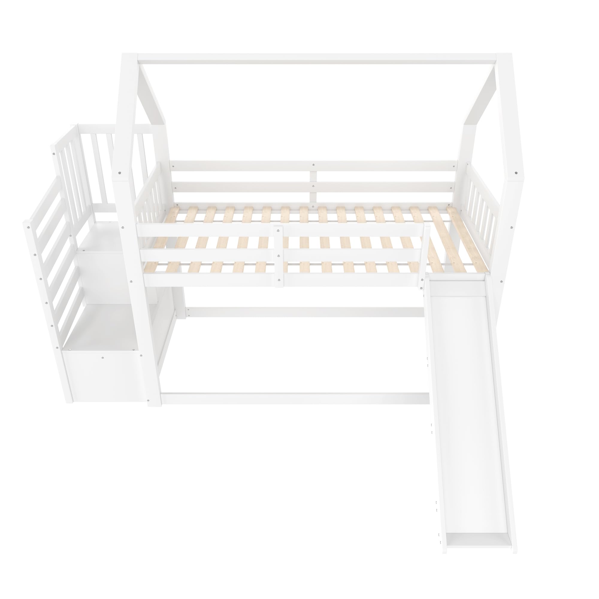 Dolamaní Cama infantil, 90 x 200 cm, con escalera y tobogán, con barandilla de seguridad, para niños y niñas, niños, adolescentes, (blanco)
