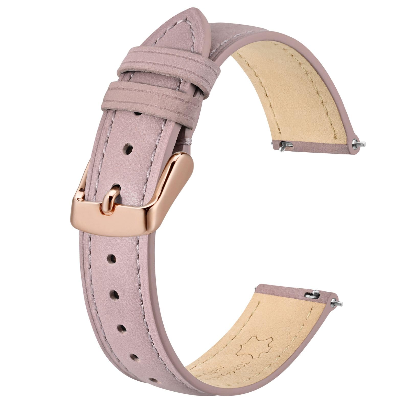 BISONSTRAP Elegant Leather Watch Straps, Quick Release, Watch Bands for Women and Men, 17mm, Light Pink (Rose Gold Buckle)