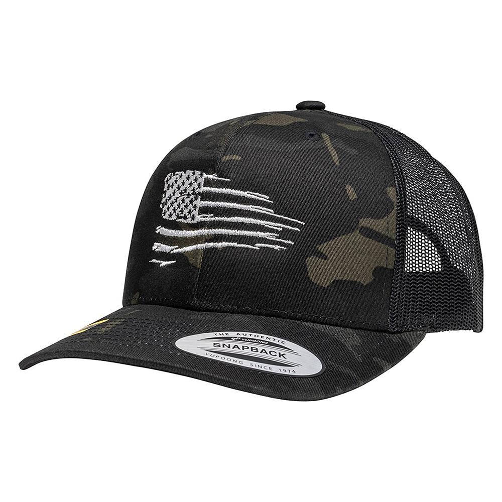 Eagle Six GearRugged American Flag Black Multicam Snapback Trucker Hat
