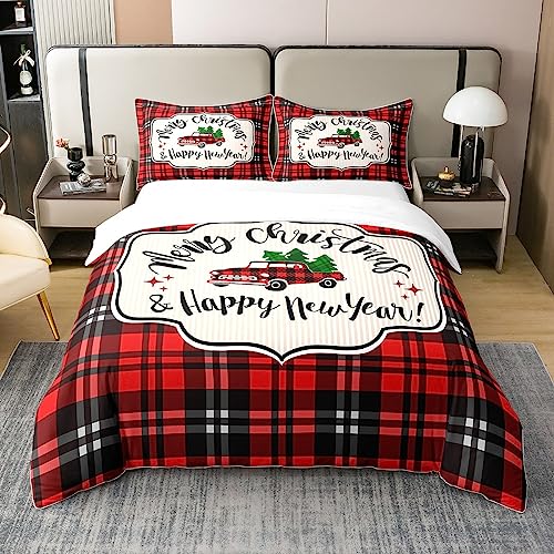 Loussiesd Weihnachtsbaumwolle Bettwäsche Set 220x240cm Weihnachtsauto...