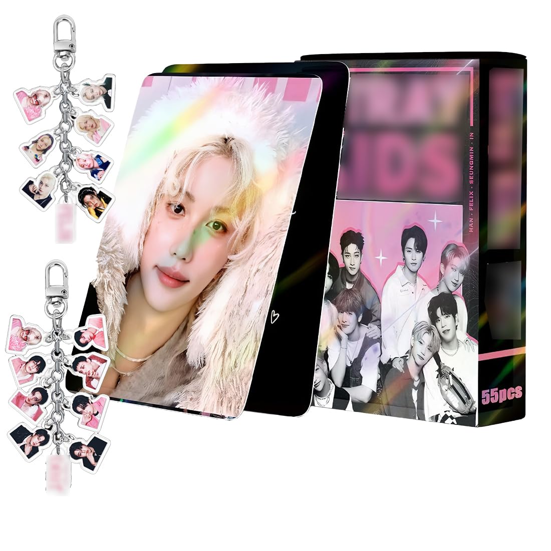 Carte SK Set con 2 Portachiavi Figure, Carte Album Star Maschili Coreane, Regali Fan Ragazze