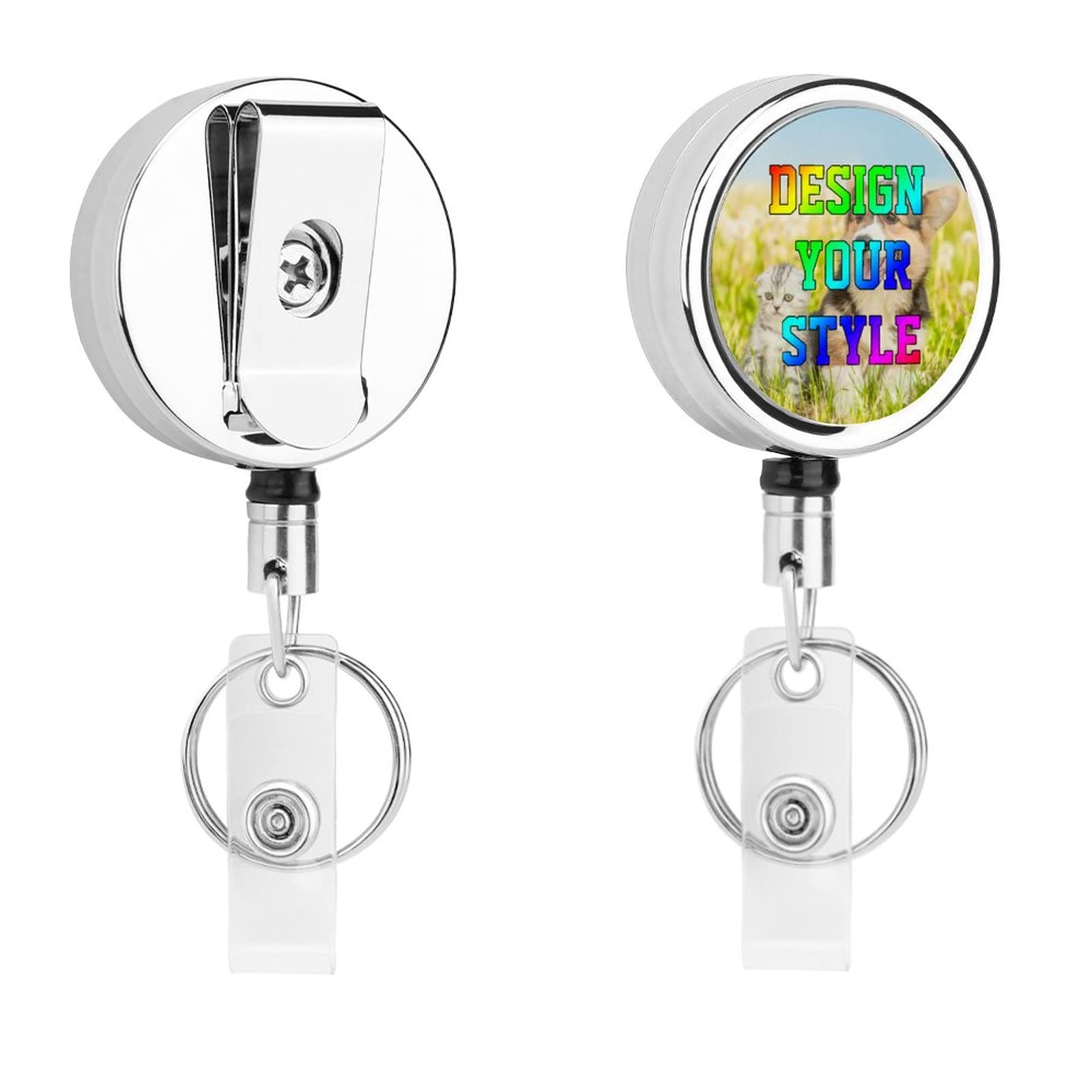 Custom Photo Retractable Badge Holder Reel, Personalized Nurse Badge Reel Add Your Design Name Nurse ID Card Badge Holder Reel (Metal)