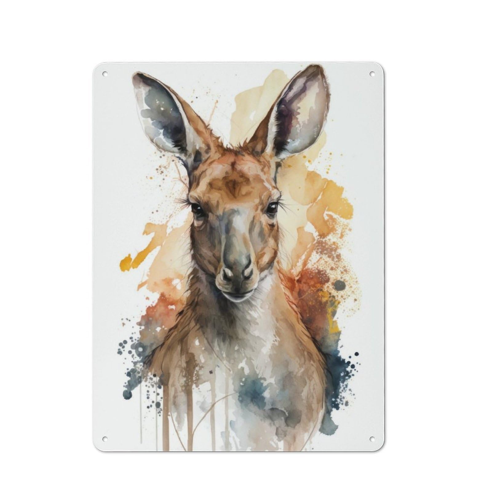 Junmoney Watercolor Kangaroo Portrait Retro Metal Wall Sign 40X30cm With For Pub Or Café, A Housewarming Gift For Hospitality Wall Decor Collectors