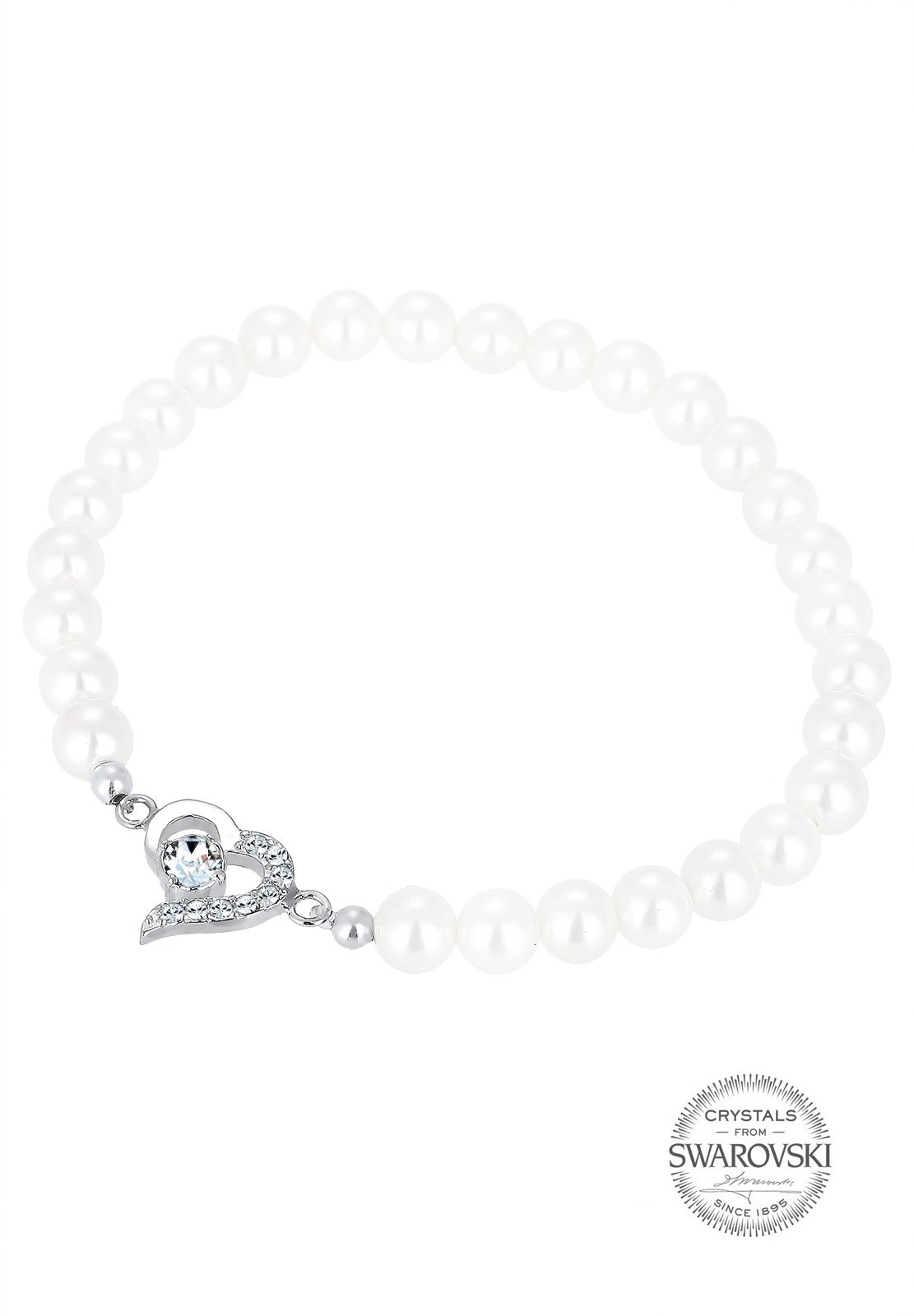 Elli Bracciale da donna a forma di cuore con perle di conchiglia e cristalli in argento sterling 925, 17 cm, Sfaccettatura, cristallo