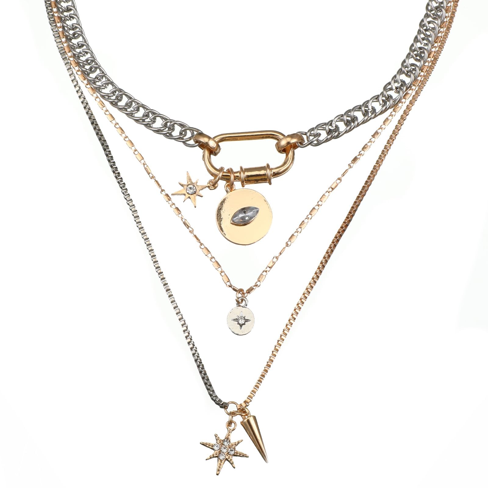 in-imagine Y2K Accessories, Y2K Jewellery, Gothic Necklace Set, Bold Alternative Fashion Statement for Daily Wear, Layered Chunky Silver and Style Chains for Women and Men-picture-13