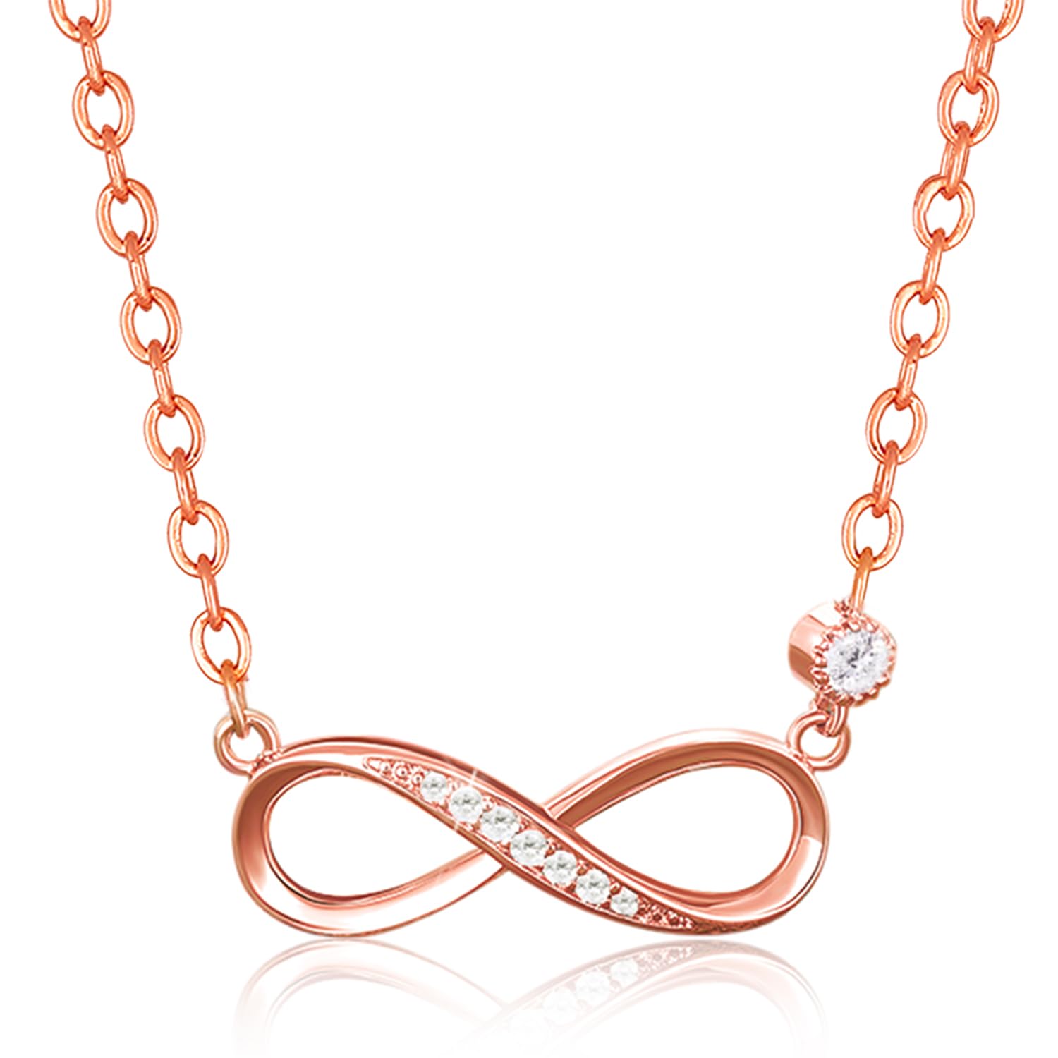 Rose Gold Plated Cubic Zirconia Studded Infinity Design Pendant Chain Necklace Stylish Fashion Jewellery for Women|Mothers Day Gifts for Mom-image-5