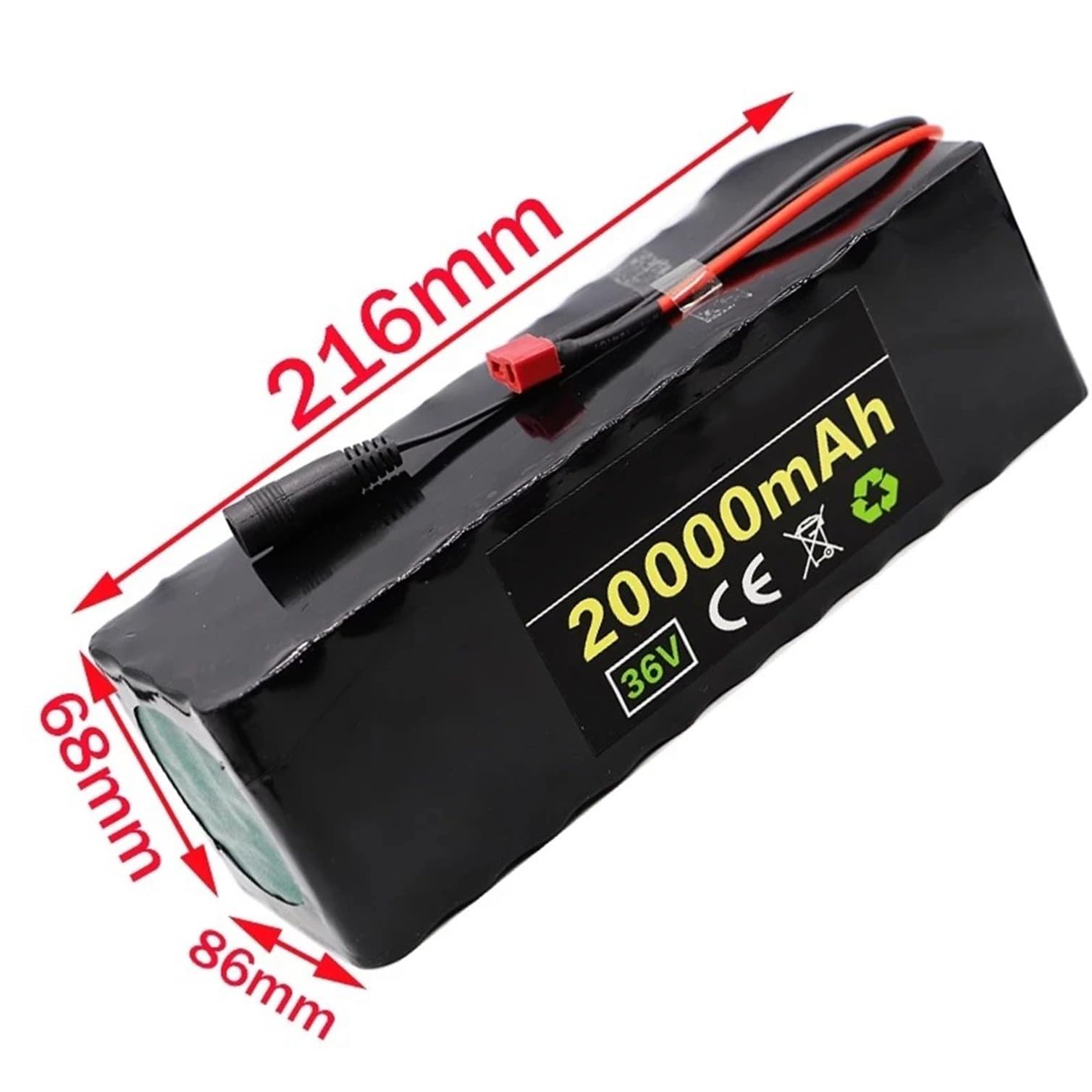 E-Bike Pedelec Akku 36V 20Ah Ebike Battery Pack 10S4P Rechargeable Li-Ion Battery Eingebauter BMS Wasserdichter PVC-Akku Mit Ladegerät, BMS XT60/T Plug