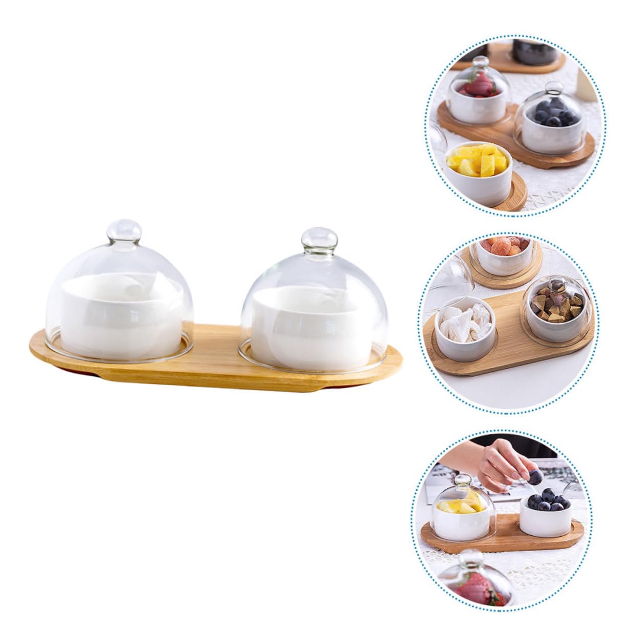 Gatuida 2 Juegos Bol para Servir Postres con Tapa de Vidrio Transparente y Bandeja Resistente y Duradero para Ensaladas y Aperitivos Casa Restaurante y Hotel