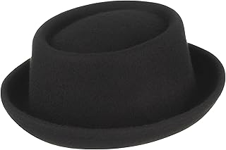 GEMVIE Pork Pie Hat for Men Women 100% Wool Felt Fedora Trilby Hat Black Adult Unisex Porkpie