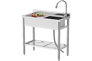 GAOMON Outdoor Sink Cabinet with Workbench and Faucet, Free Standing Commercial Kitchen Sink