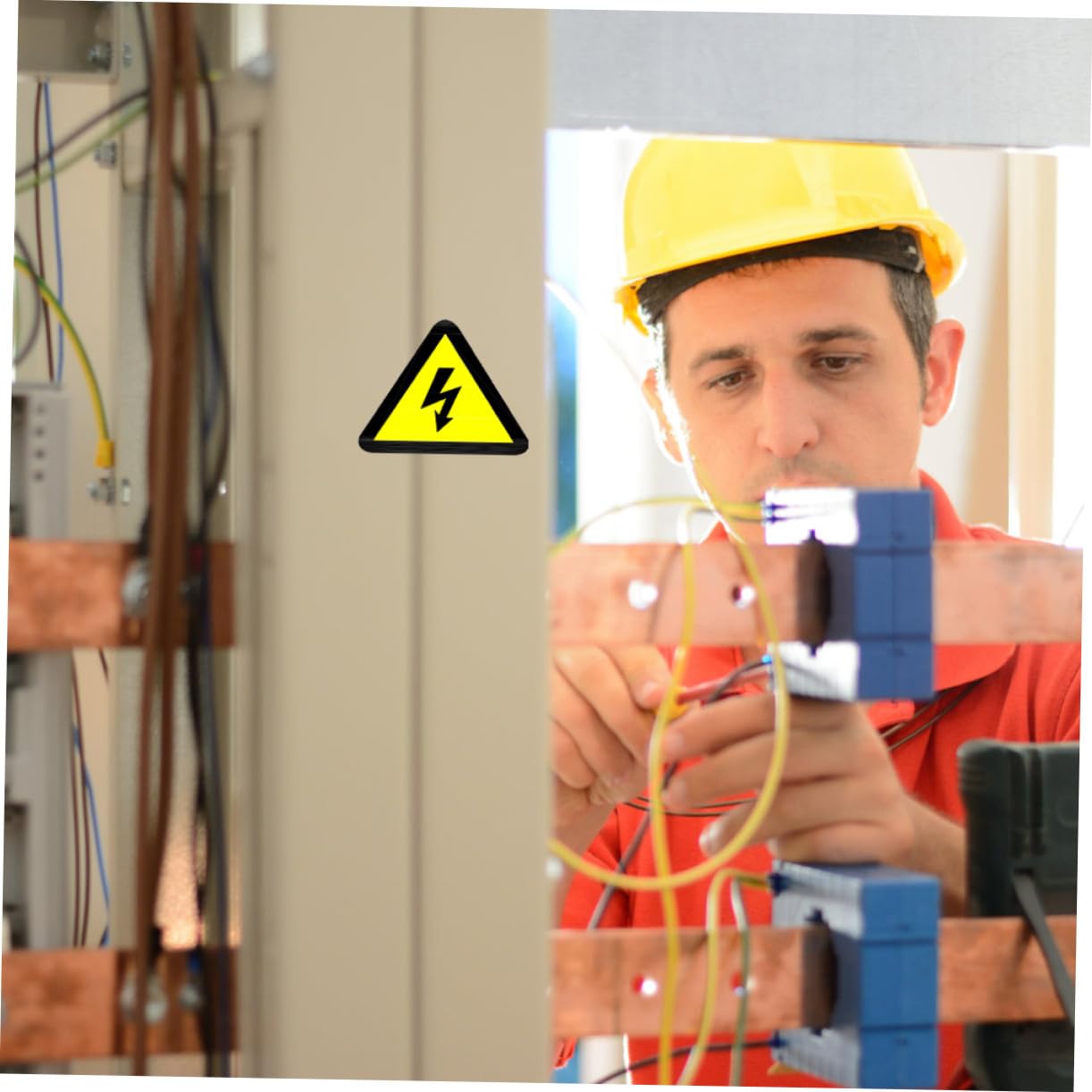 Ipetboom Lot de 20 Autocollants Adhésifs de Sécurité Jaune Pictogramme de Risque Électrique pour Panneau Électrique et Équipements Avertissement de Choc pour Chantier et Domicile