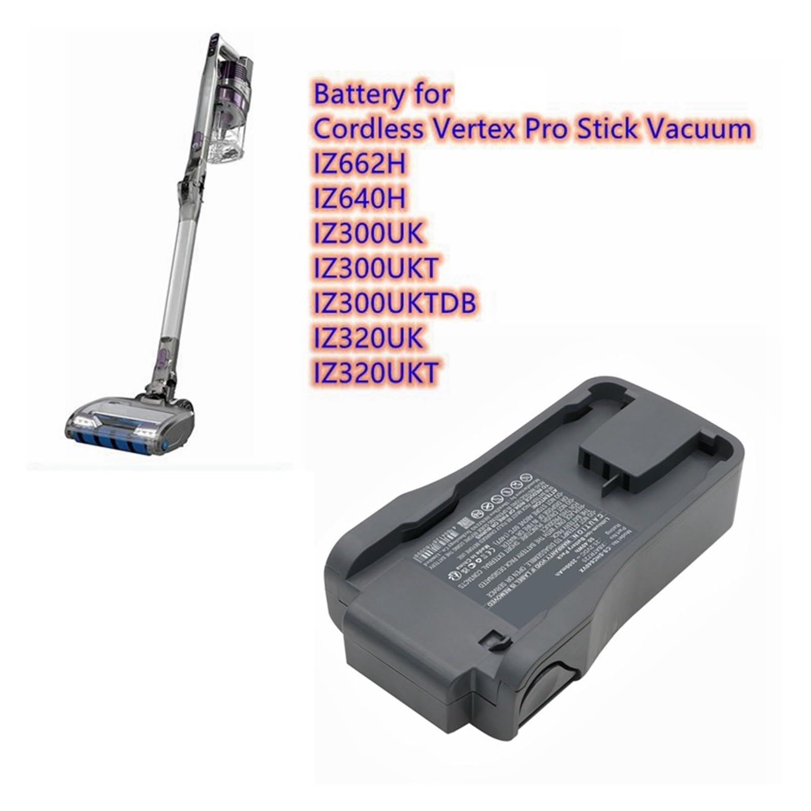Batteria For Aspirapolvere XBATR725, Compatibile Con Aspirapolvere Shark Cordless Vertex Pro Stick IZ662H IZ640H IZ300UK, Batteria Ricaricabile Ad Alta Capacità