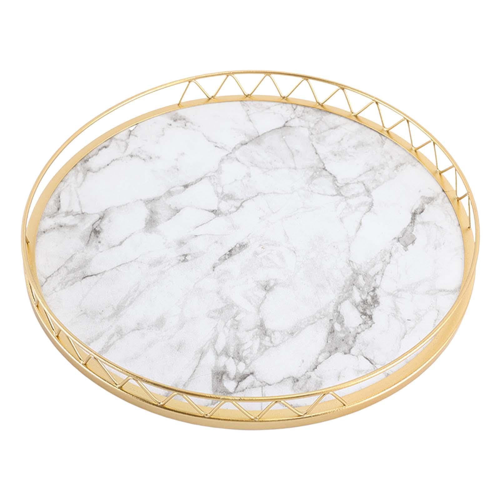 PIXZCSA Serving Tray Storage Platter Marble Texture Bold Showcasing Desserts And Snacks Serving Tray Storage Platter Cake Food Bold Border Desktop Organizer, White Small, 25.5x3cm