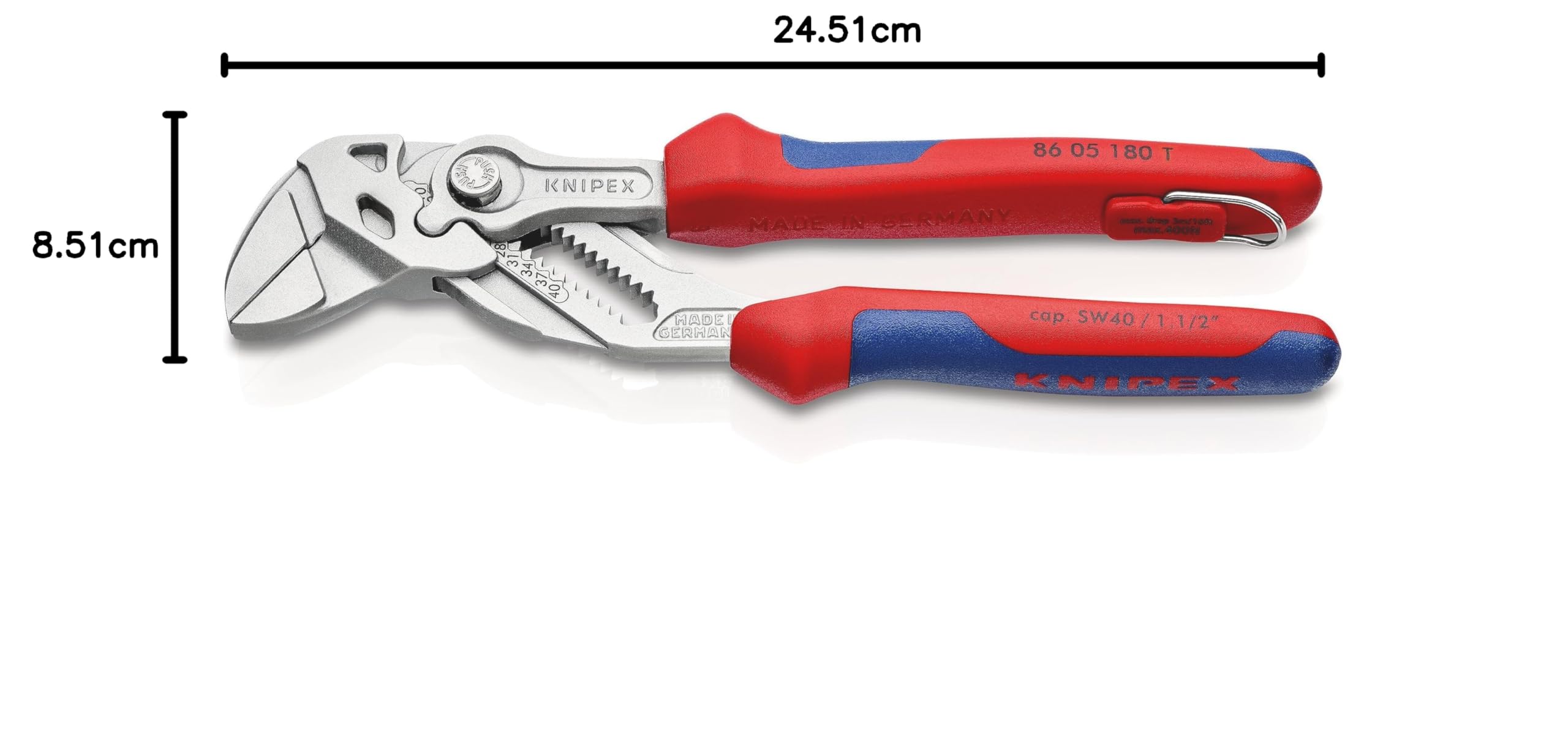 KNIPEX Szczypce-klucz szczypce i klucz w jednym narzędziu w blister chromowany z wielokomponentowymi nasadkami, zaczep do mocowania, 86 05 180 T BK