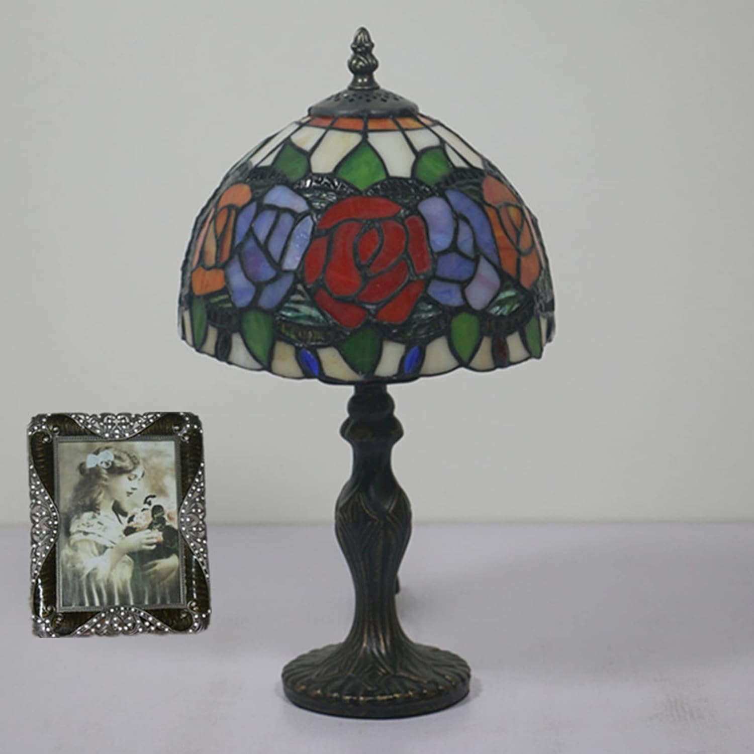 Lampa różana, lampa stołowa w stylu Tiffany'ego lampka nocna, sztuka kwiatowa witraż na biurko akcentująca lampka nocna dla dziewczyny kochanka sypialnia salon, prezent urodzinowy, 8 * 15 cali (D)