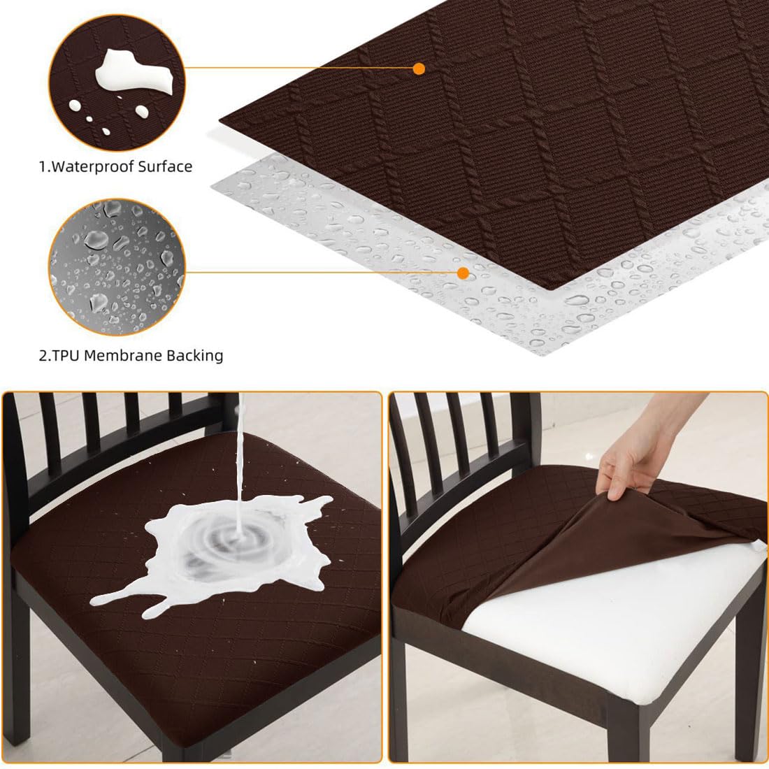 Juego de 4 Fundas Impermeables Elásticas para Sillas Lavables Y Extraíbles para Comedor Y Cocina Color Chocolate