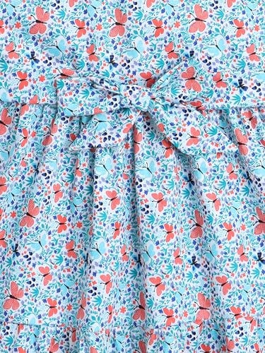 Image of The Magic Wand Kids Girls Printed Casual Dresses, Knee Length Singlet Strap Fit & Flared Cotton Once Piece Stylish Frocks for Summer Season