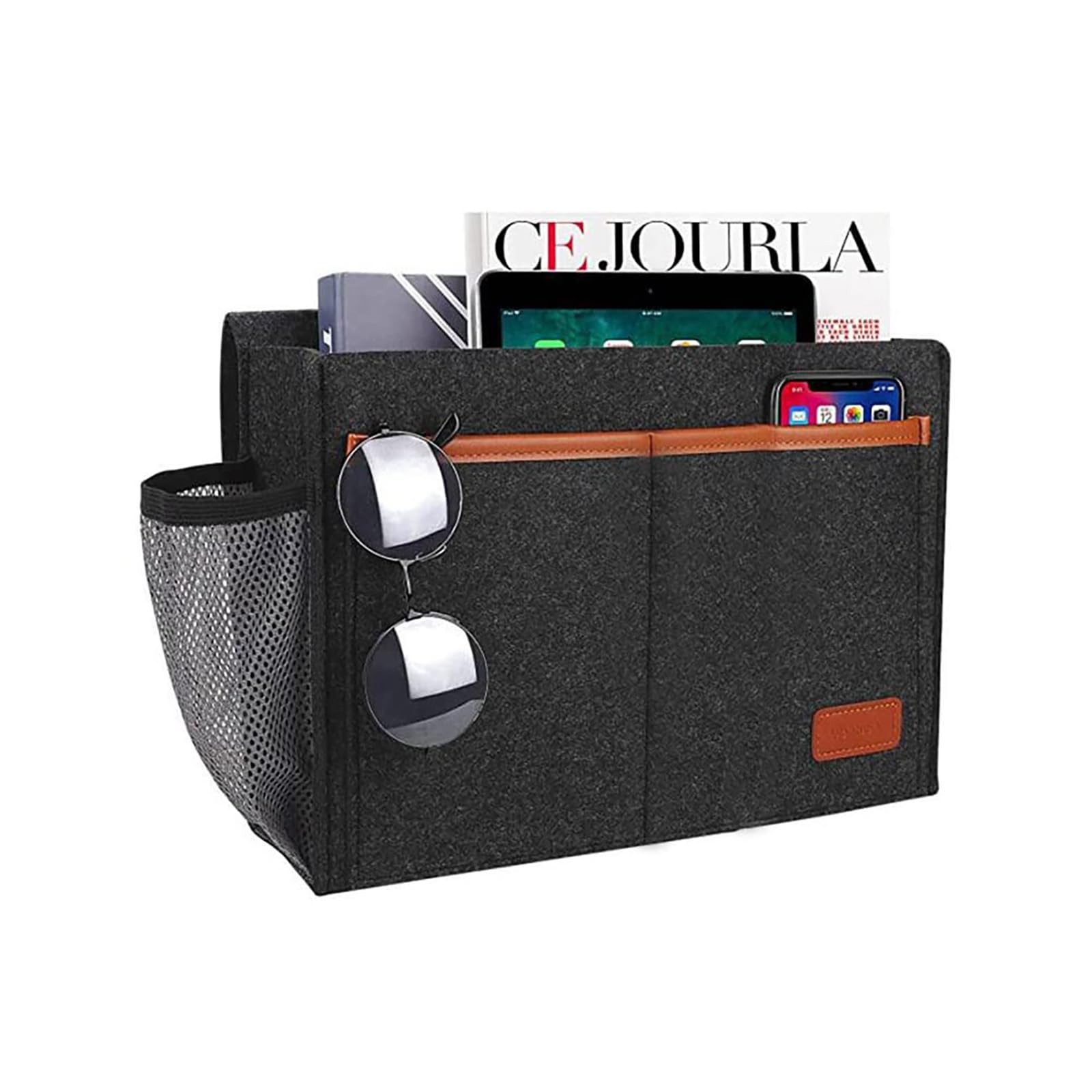 KAKKOII Bedside Caddy,Felt Bedside Storage Organizer, Hanging Storage for Dorm Bed Sofa for tablet Magazine Phone Remotes and Water Bottle Holder (