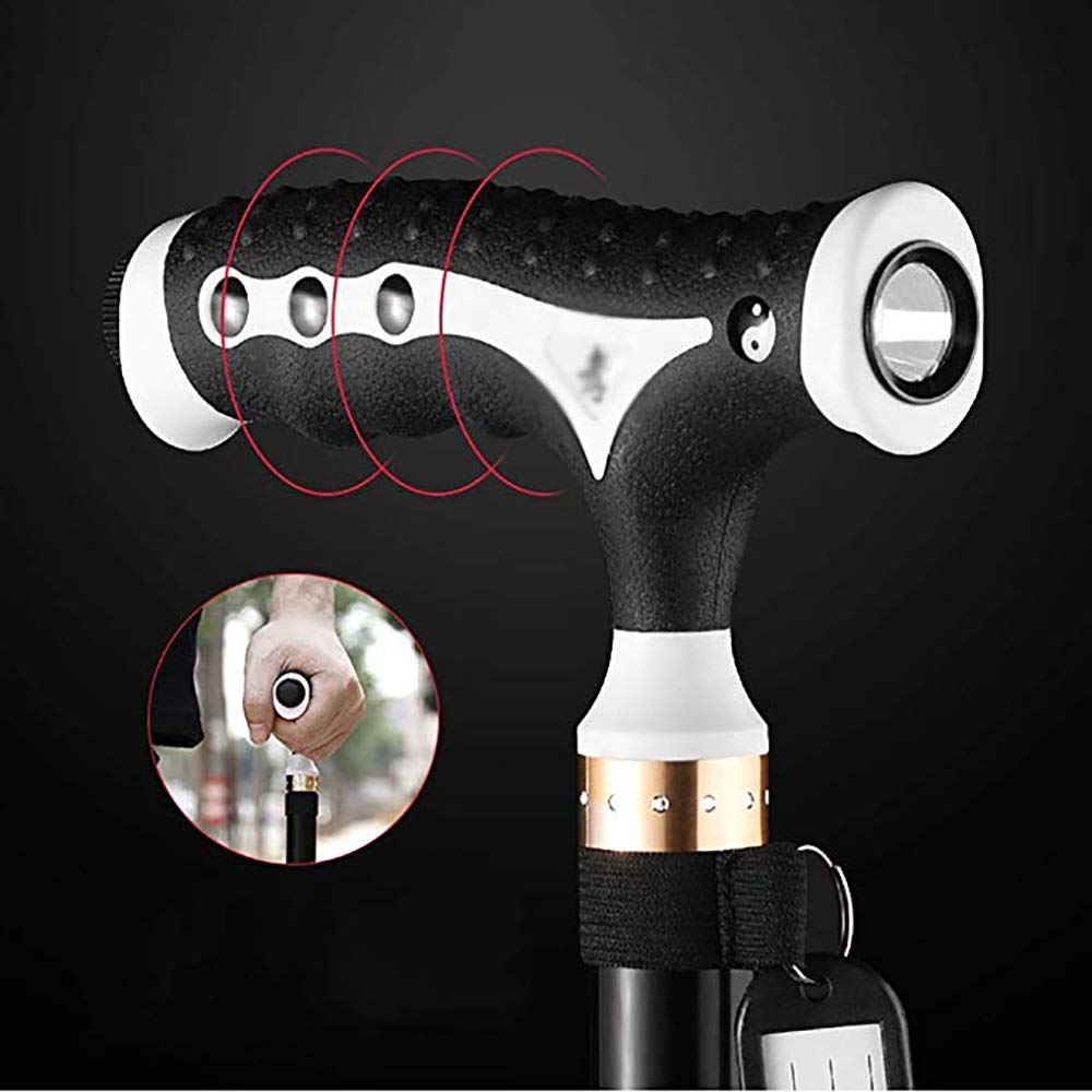 Bastón cuádruple, bastones para caminar con luces LED Altura ajustable Bastón multifunción de cuatro patas Muleta telescópica antideslizante resistente al desgaste Mango ergonómico Apto para ancianos
