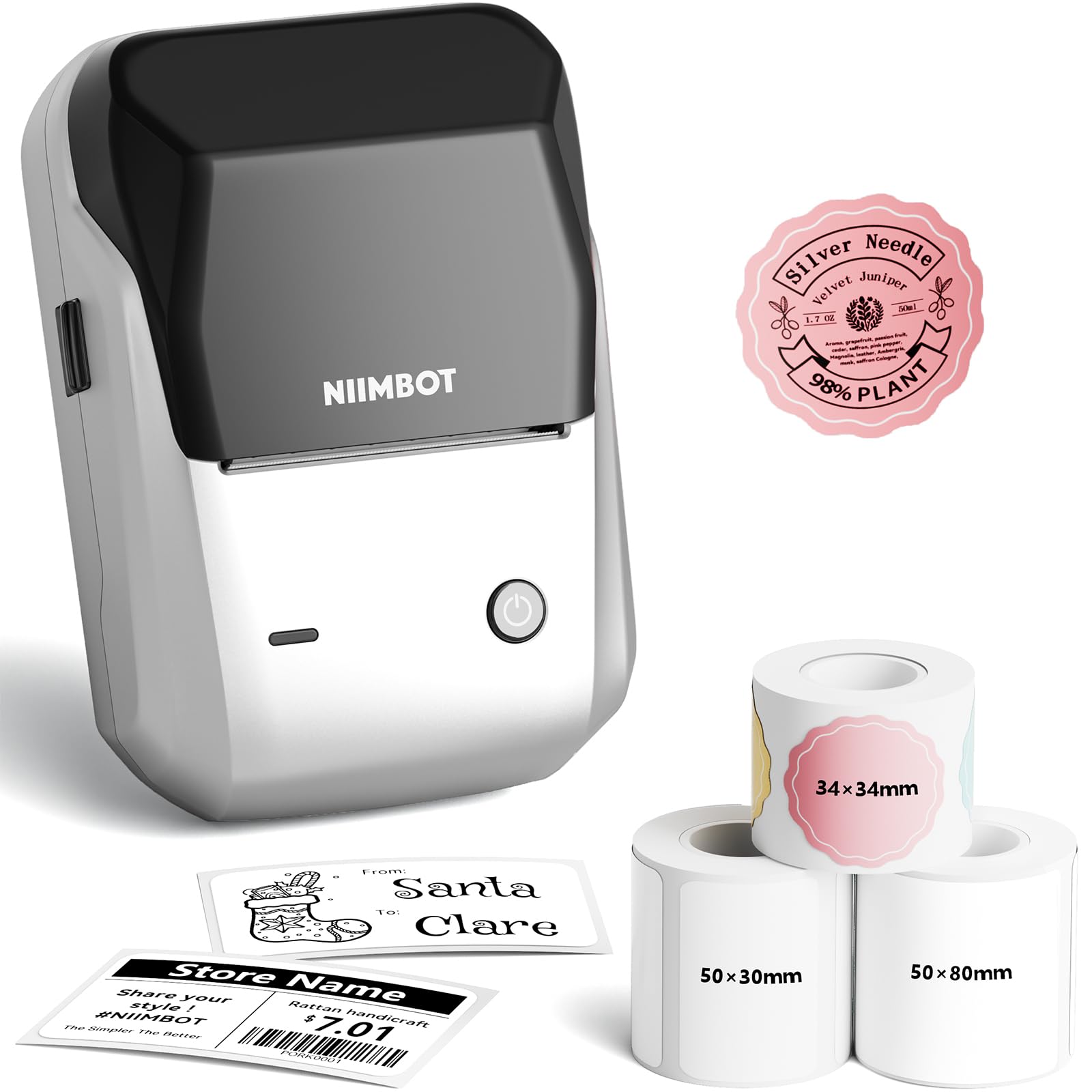 NIIMBOT B1 Label Maker Machine with 3 Tapes, Silver Gray