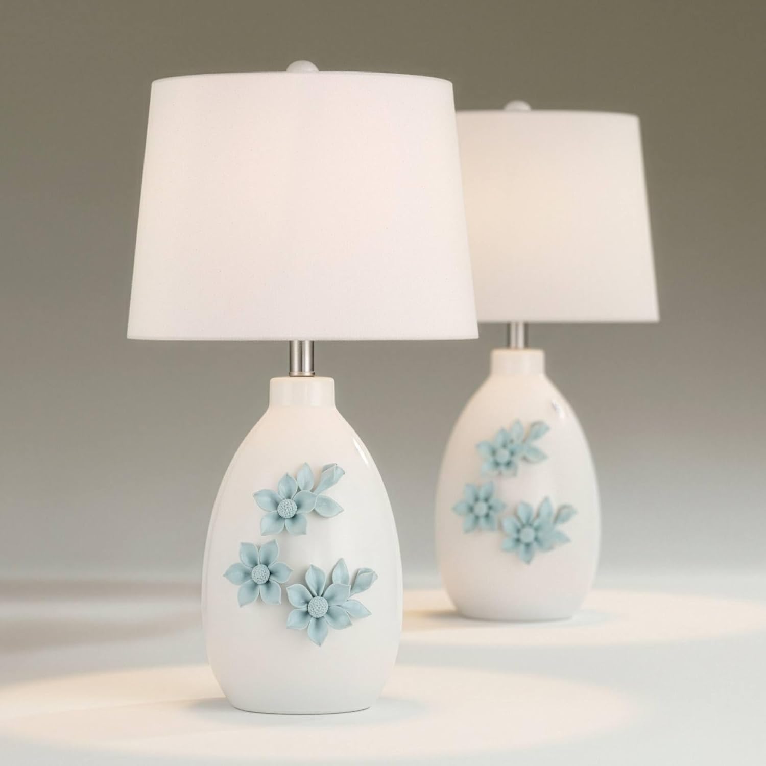 360 Lighting Novalis 24" High Blue Flower Ceramic Table Lamp Set of 2